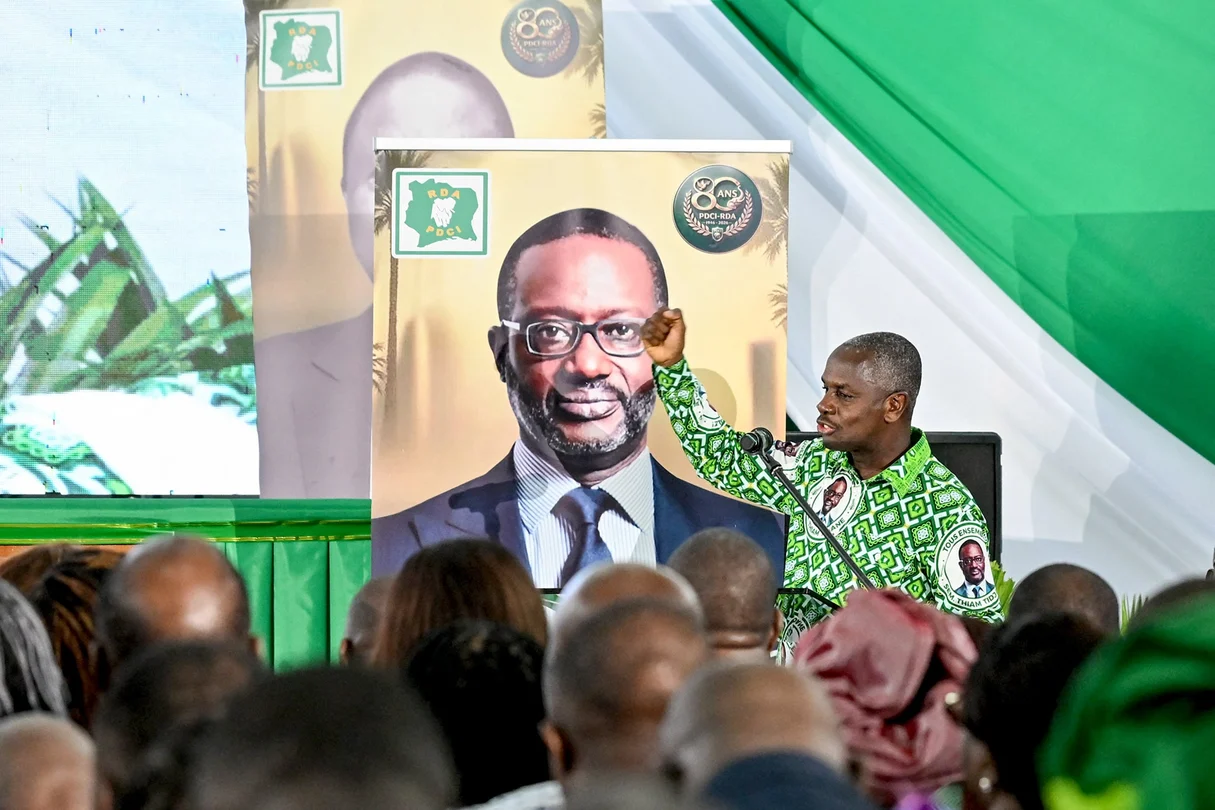 Calice Yapo Yapo, secrétaire exécutif du PDCI, lors des célébrations du 80e anniversaire du parti, en avril 2026 à Abidjan.