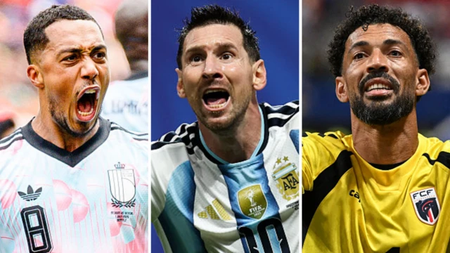 Portrait du milieu de terrain belge Youri Tielemans, de l'attaquant argentin Lionel Messi et du gardien capverdien Vozinha lors de la Coupe du monde 2026