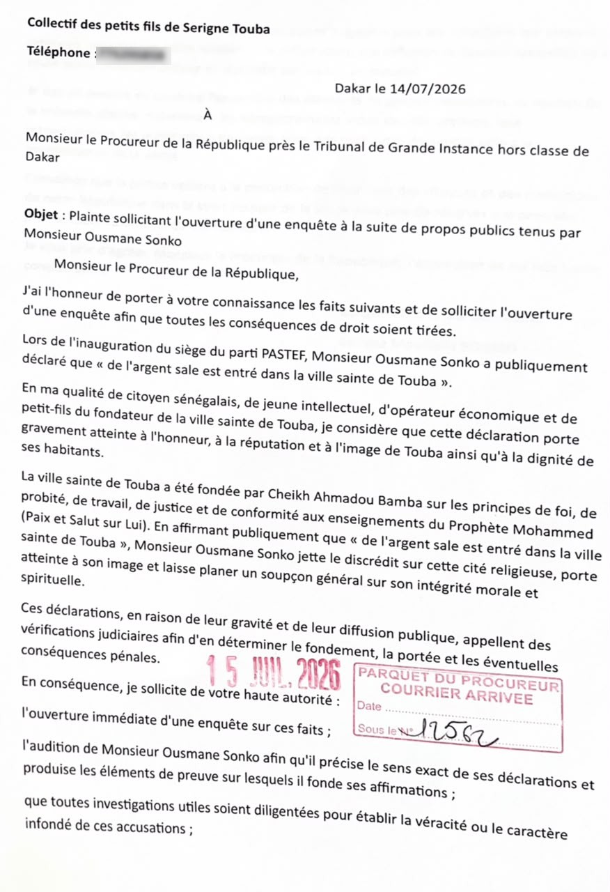 Une Plainte contre Ousmane Sonko après des propos sur Touba