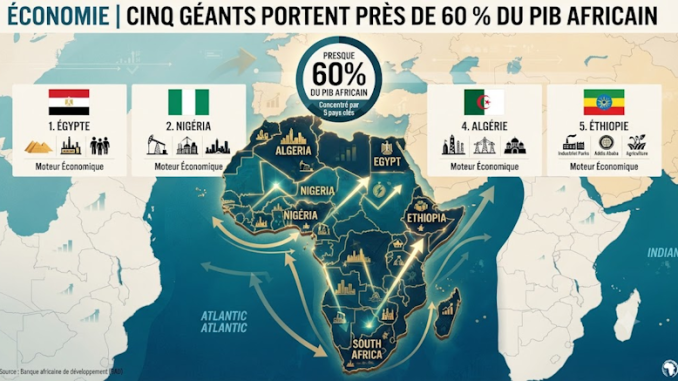 Carte des cinq pays majeurs du PIB africain