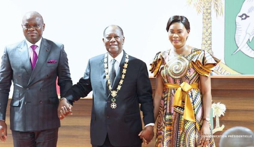 Le président gabonais Brice Clotaire Oligui Nguema et son épouse avec le président ivoirien Alassane Ouattara