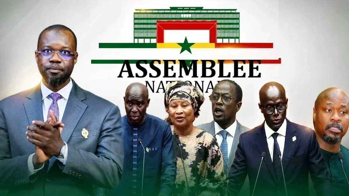 Ousmane Sonko à l'Assemblée nationale du Sénégal Ousmane Sonko s'exprime à l'Assemblée nationale du Sénégal lors d'une session extraordinaire